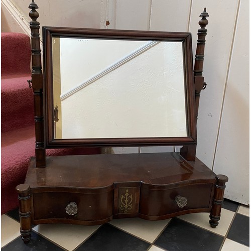 1312 - A mahogany swivel dressing table mirror with two drawers below.