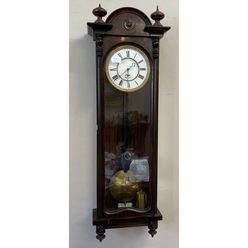 846 - Single weight Vienna Wall Clock measuring 97cm h x 33cm w x 15cm d. Has key.