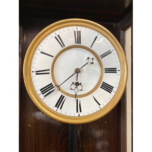 846 - Single weight Vienna Wall Clock measuring 97cm h x 33cm w x 15cm d. Has key.