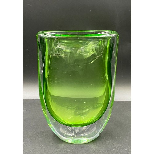 325 - Kosta Boda green vase, 21cm h x 14cm w