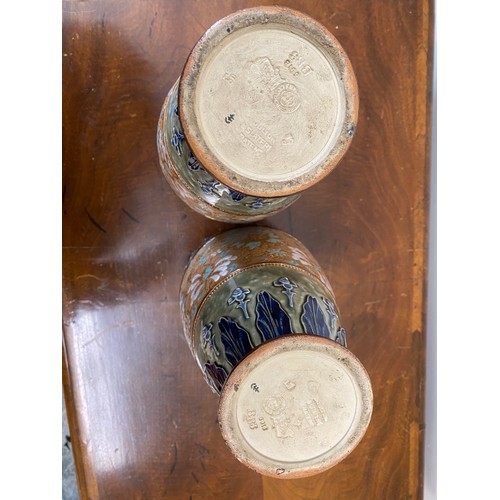 230 - A pair of Royal Doulton Slaters Patent stoneware baluster vases, 30cm h with impressed marks.