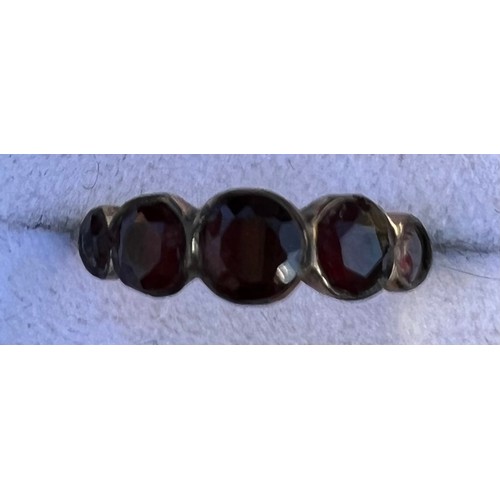 388 - Georgian armandine garnet ring, wrapped gold shank. Size M.