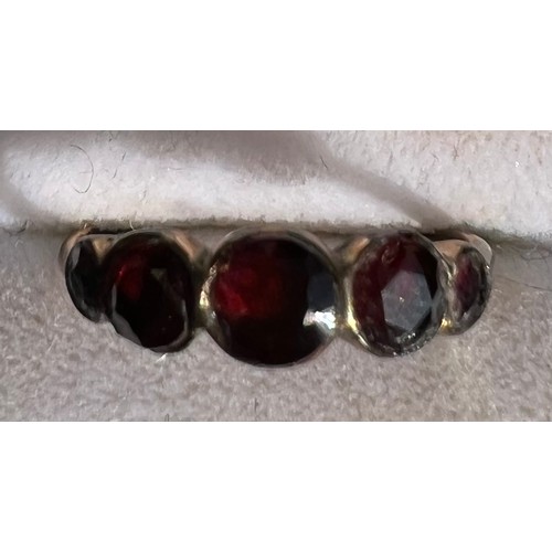 388 - Georgian armandine garnet ring, wrapped gold shank. Size M.