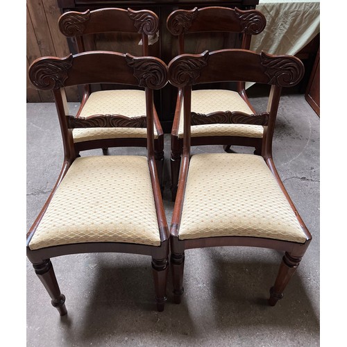 1326 - Four 19thC barback dining chairs with upholstered drop in seats.