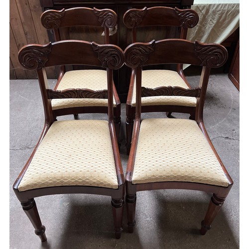 1326 - Four 19thC barback dining chairs with upholstered drop in seats.