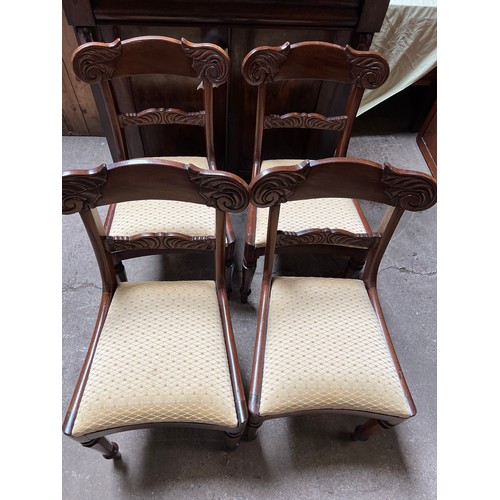 1326 - Four 19thC barback dining chairs with upholstered drop in seats.