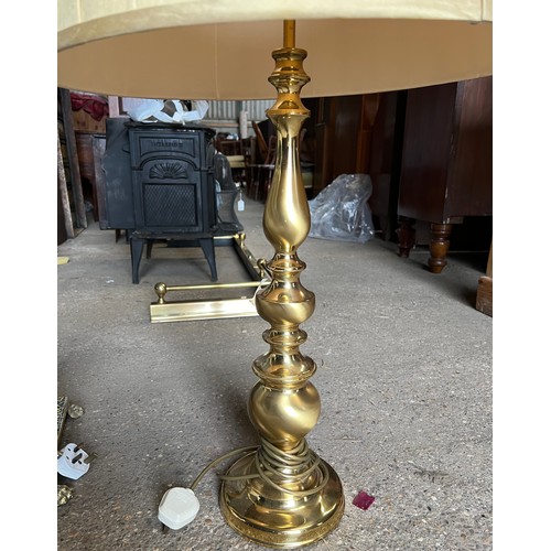 1330 - Two brass lamps and silk shades, one standard lamp, one table lamp. Standard lamp to top of column 1... 