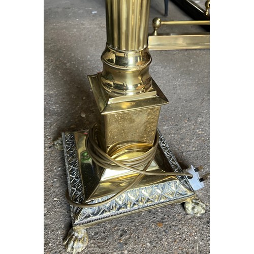 1330 - Two brass lamps and silk shades, one standard lamp, one table lamp. Standard lamp to top of column 1... 