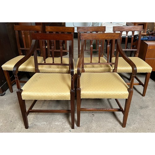 1333 - Six 19thC upholstered dining chairs to include 2 carvers.