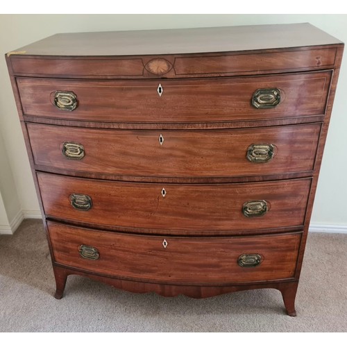 1338 - A 19thC mahogany bow front 4 drawer chest of drawers. 107 h x102 w x 54cm d.