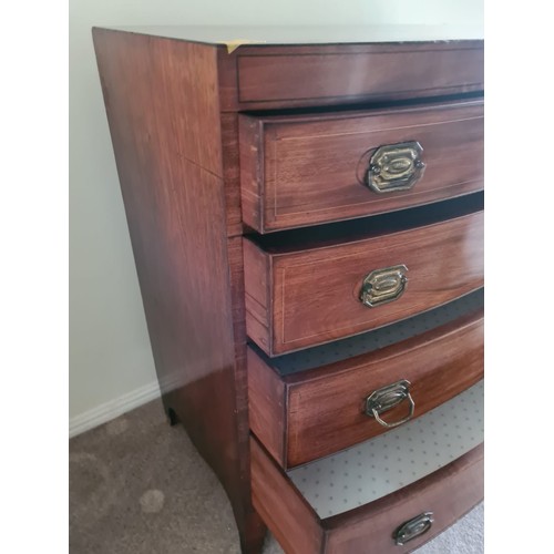 1338 - A 19thC mahogany bow front 4 drawer chest of drawers. 107 h x102 w x 54cm d.