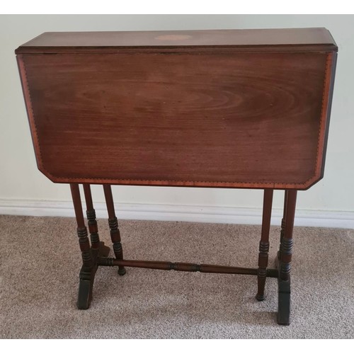 1341 - An Edwardian mahogany inlaid Sutherland table. 64 h x  16 x 60cm d closed, open 74cm.