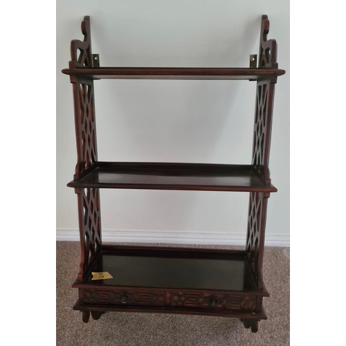 1345 - A 20thC wall hanging shelf with 2 drawers. 92 h x 51 w x 22cm d.