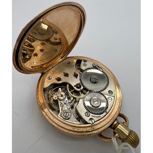 624 - A 9ct gold cased pocket watch with subsidiary seconds dial. Total weight 85gm.