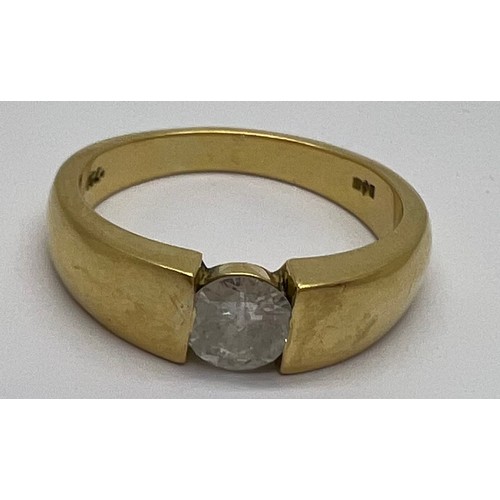 365 - An 18ct yellow gold ring set with solitaire diamond, approximated .86 carat. Size T, weight 10gm.