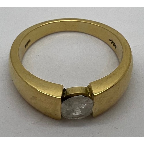 365 - An 18ct yellow gold ring set with solitaire diamond, approximated .86 carat. Size T, weight 10gm.