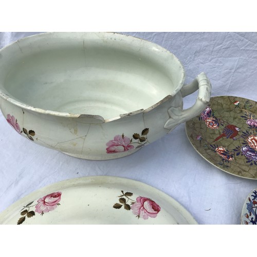 165 - A quantity of badly damaged Copeland Spode to include Bow Pot pattern, India Tree etc.