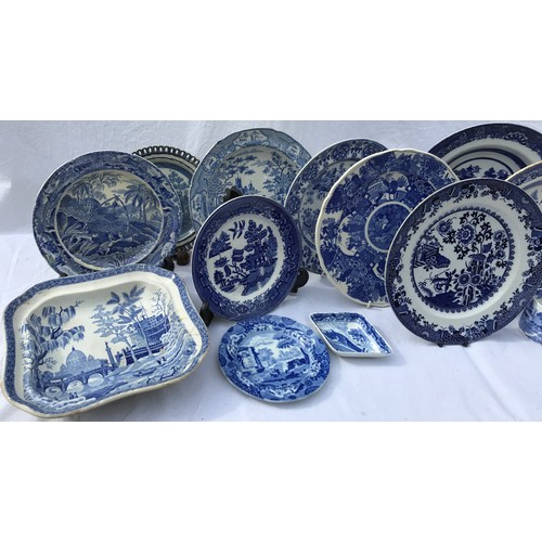 169 - A quantity of Spode and Copeland Spode blue and white to include 'Common Wolf Trap', 'Geranium' patt... 