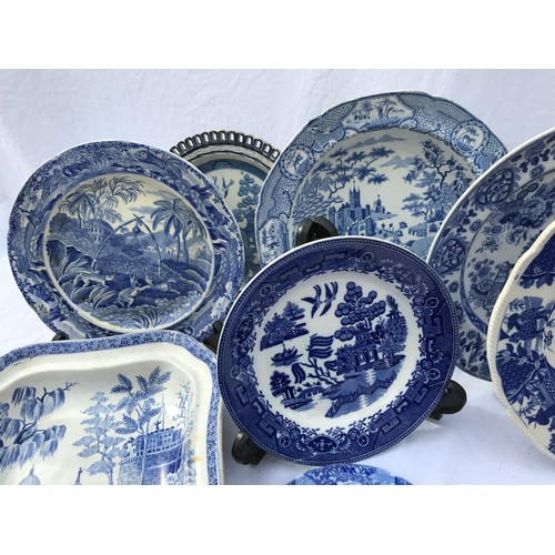 169 - A quantity of Spode and Copeland Spode blue and white to include 'Common Wolf Trap', 'Geranium' patt... 