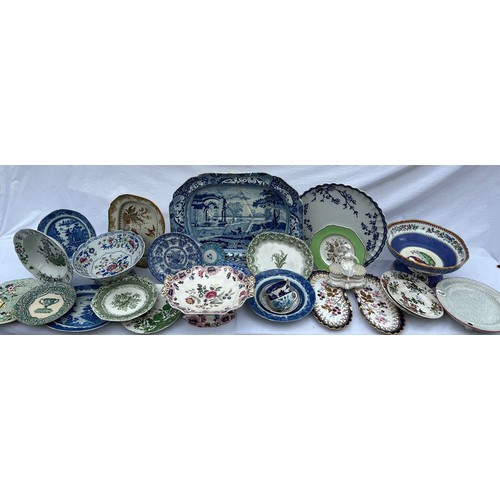 191 - A quantity of 19thC Copeland and Spode of various patterns to include large meat plate with well and... 