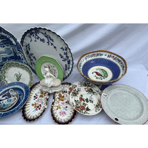 191 - A quantity of 19thC Copeland and Spode of various patterns to include large meat plate with well and... 