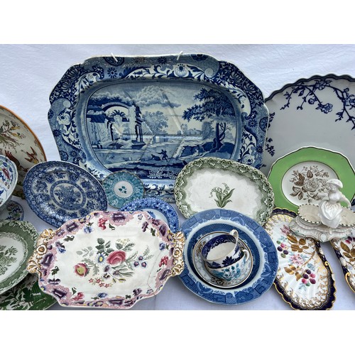 191 - A quantity of 19thC Copeland and Spode of various patterns to include large meat plate with well and... 