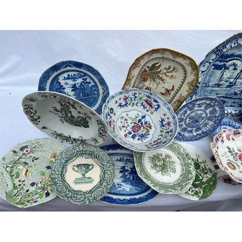 191 - A quantity of 19thC Copeland and Spode of various patterns to include large meat plate with well and... 