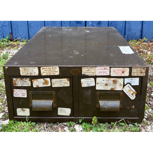 800A - A 1970's metal two drawer filing cabinet, label for Art Metal Steel Office Furniture London. 51cm d ... 