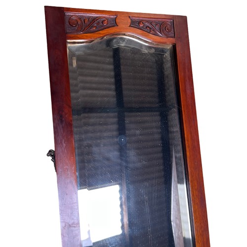 1354 - A mahogany framed bevel edged wall mirror. 79 x 26cm.