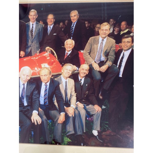 851B - A framed photograph of 13 Ferrari  drivers taken at the Essen Motor show in 1995. Luigi Villoresi se... 