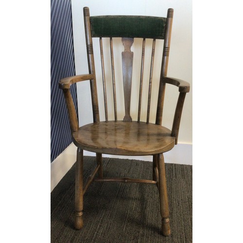 1342A - An early 20thC spell back armchair with upholstered panel to back.