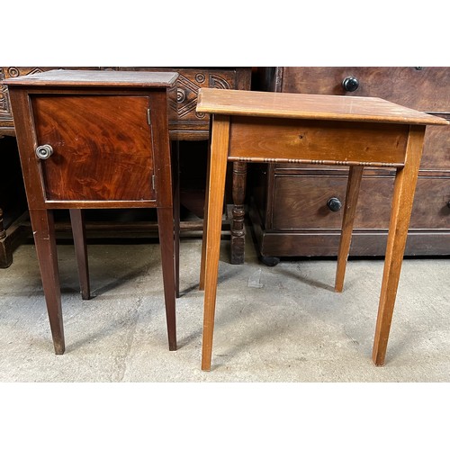 169 - A 19thC mahogany pot cupboard together with early 20thC side table.