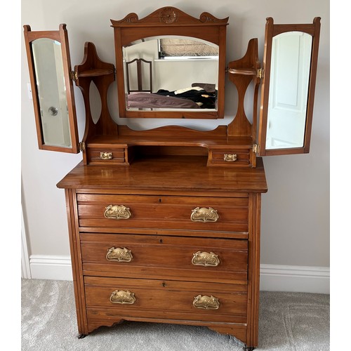 172 - An Art Nouveau chest of drawers with mirror to top. 92 w x 45 d x approx 155cm h.