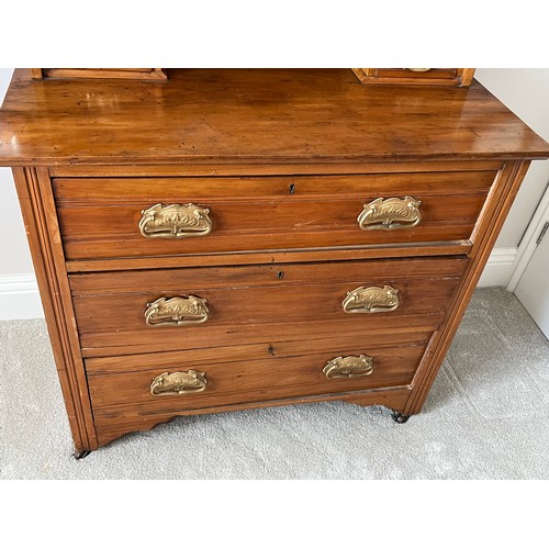 172 - An Art Nouveau chest of drawers with mirror to top. 92 w x 45 d x approx 155cm h.