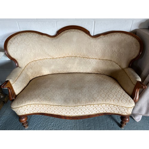 173 - A 19thC two seater upholstered sofa. 146 w x 102cm h.