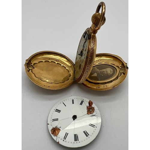 925 - A 14ct gold cased pocket watch with portrait to interior. Total weight 32.8gm.