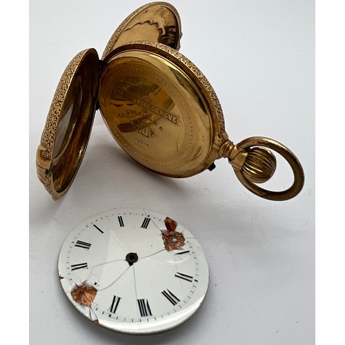 925 - A 14ct gold cased pocket watch with portrait to interior. Total weight 32.8gm.