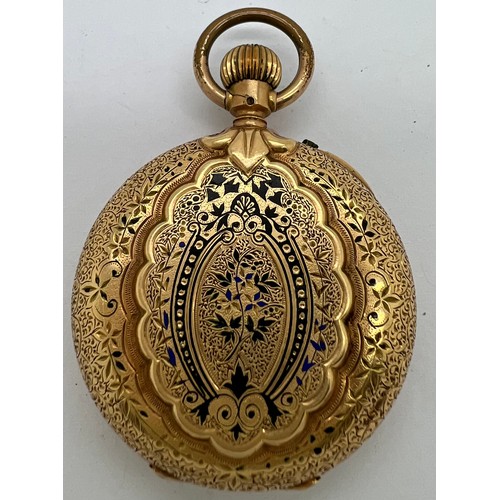 925 - A 14ct gold cased pocket watch with portrait to interior. Total weight 32.8gm.