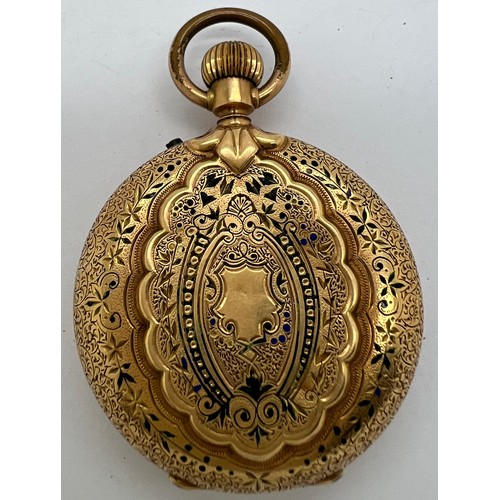 925 - A 14ct gold cased pocket watch with portrait to interior. Total weight 32.8gm.