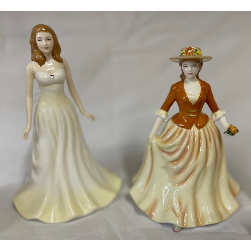 406 - Five Royal Doulton figures to include the Four Seasons 'Springtime' HN 4586, 'Summer Breeze' HN 4587... 