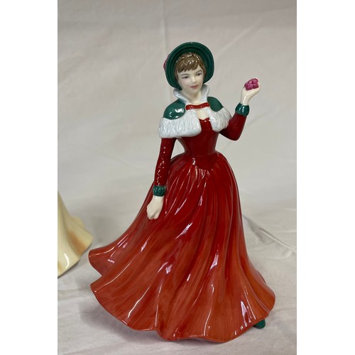 406 - Five Royal Doulton figures to include the Four Seasons 'Springtime' HN 4586, 'Summer Breeze' HN 4587... 