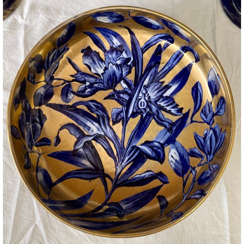 408 - A blue and gold ceramic selection to include a pair of Phoenix ware vases 45cm h and matching bowl 2... 