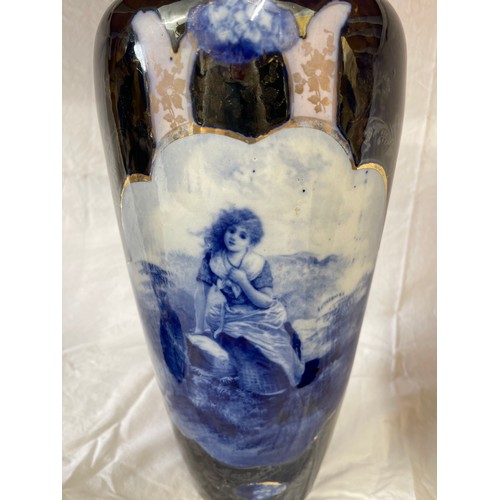 408 - A blue and gold ceramic selection to include a pair of Phoenix ware vases 45cm h and matching bowl 2... 