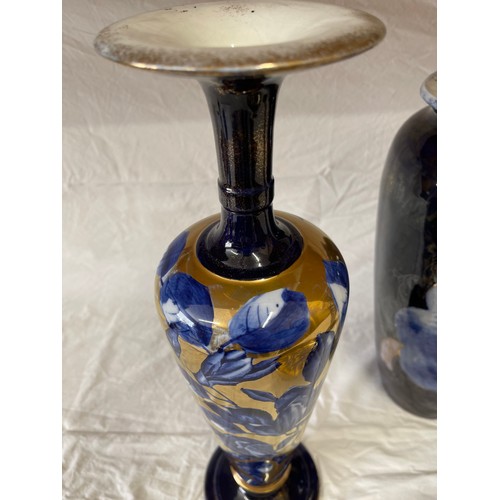 408 - A blue and gold ceramic selection to include a pair of Phoenix ware vases 45cm h and matching bowl 2... 