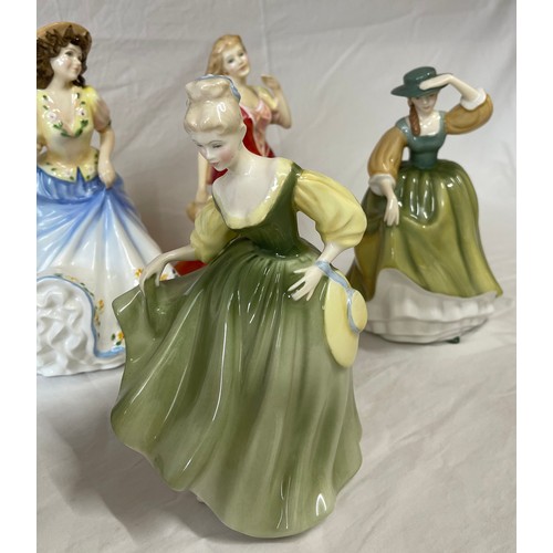 410 - Six Royal Doulton figurines to include :
‘Fair Lady’ HN 2193, ‘Kirsty’, ‘Holly’ HN 3647, ‘Emily’ HN ... 