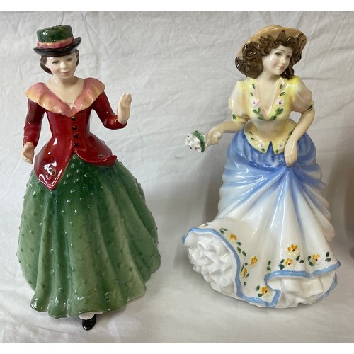 410 - Six Royal Doulton figurines to include :
‘Fair Lady’ HN 2193, ‘Kirsty’, ‘Holly’ HN 3647, ‘Emily’ HN ... 