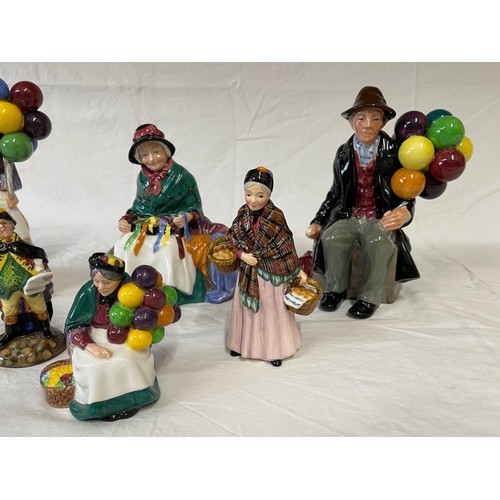 412 - A collection of Royal Doulton figurines to include:Balloon Lady HN 2935 22cm h, Balloon Man HN 1954,... 