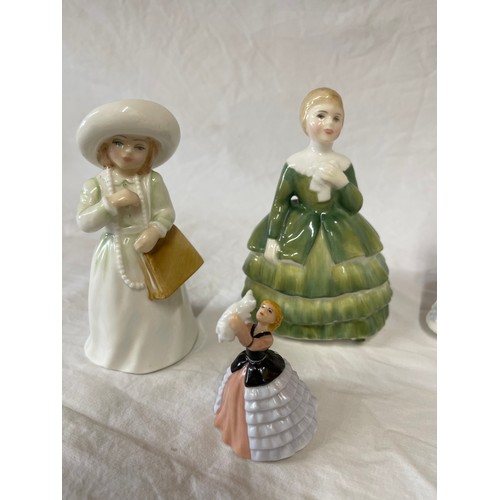 413 - A collection of figurines to include Royal Doulton : Belle HN 2340, Catherine HN 3044 13cm h, Almost... 