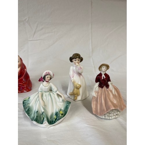 413 - A collection of figurines to include Royal Doulton : Belle HN 2340, Catherine HN 3044 13cm h, Almost... 