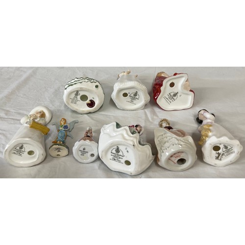 413 - A collection of figurines to include Royal Doulton : Belle HN 2340, Catherine HN 3044 13cm h, Almost... 